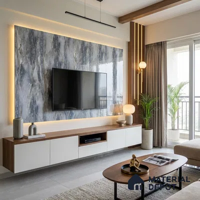Blue Marble Look LM 06187 8 ft x 4 ft Glossy Finish Decorative Laminate - 1 mm | Suitable for TV Unit, Wardrobe, Kitchen Cabinets