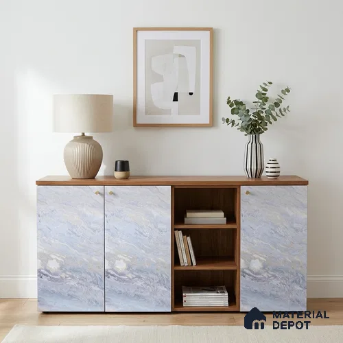 Blue Marble Look LM 06188 8 ft x 4 ft Texture Finish Decorative Laminate - 1 mm | Suitable for TV Unit, Wardrobe, Kitchen Cabinets