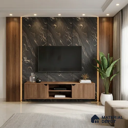 Black Marble Look LM 06189 8 ft x 4 ft Matte Finish Decorative Laminate - 1 mm | Suitable for TV Unit, Wardrobe, Kitchen Cabinets