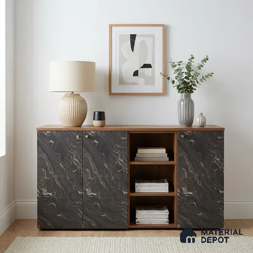 Black Marble Look LM 06190 8 ft x 4 ft Texture Finish Decorative Laminate - 1 mm | Suitable for TV Unit, Wardrobe, Kitchen Cabinets