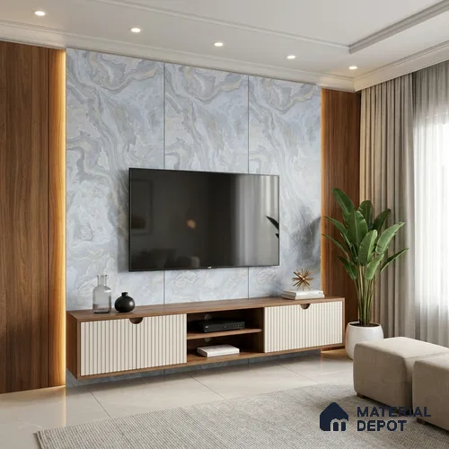 Blue Marble Look LM 06193 8 ft x 4 ft Matte Finish Decorative Laminate - 1 mm | Suitable for TV Unit, Wardrobe, Kitchen Cabinets