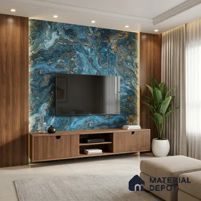 Blue Marble Look LM 06195 8 ft x 4 ft Matte Finish Decorative Laminate - 1 mm | Suitable for TV Unit, Wardrobe, Kitchen Cabinets