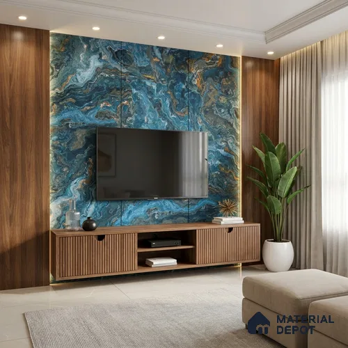 Blue Marble Look LM 06195 8 ft x 4 ft Matte Finish Decorative Laminate - 1 mm | Suitable for TV Unit, Wardrobe, Kitchen Cabinets
