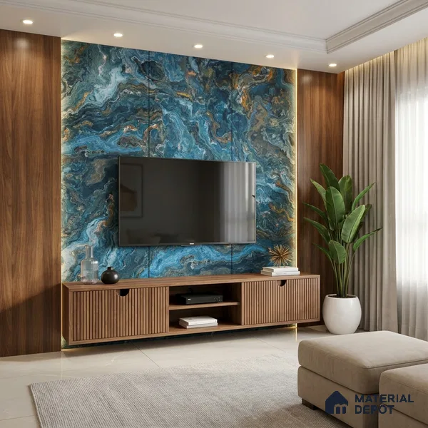 Blue Marble Look LM 06195 8 ft x 4 ft Matte Finish Decorative Laminate - 1 mm | Suitable for TV Unit, Wardrobe, Kitchen Cabinets