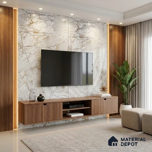White Creck Stone Marble Look LM 06196 8 ft x 4 ft Matte Finish Decorative Laminate - 1 mm | Suitable for TV Unit, Wardrobe, Kitchen Cabinets