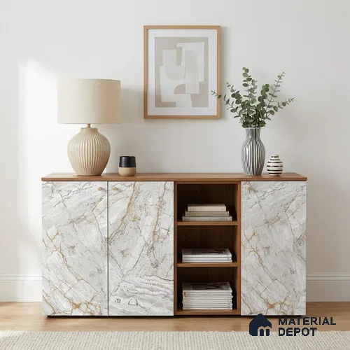 White Creck Stone Marble Look LM 06197 8 ft x 4 ft Texture Finish Decorative Laminate - 1 mm | Suitable for TV Unit, Wardrobe, Kitchen Cabinets