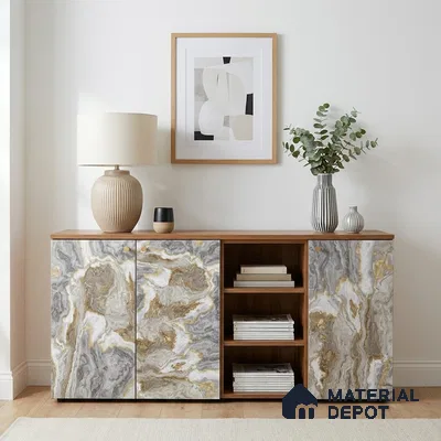 Brown Marble Look LM 06200 8 ft x 4 ft Texture Finish Decorative Laminate - 1 mm | Suitable for TV Unit, Wardrobe, Kitchen Cabinets