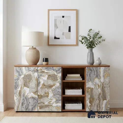 Brown Marble Look LM 06200 8 ft x 4 ft Texture Finish Decorative Laminate - 1 mm | Suitable for TV Unit, Wardrobe, Kitchen Cabinets