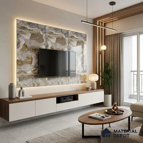 Brown Marble Look LM 06201 8 ft x 4 ft Glossy Finish Decorative Laminate - 1 mm | Suitable for TV Unit, Wardrobe, Kitchen Cabinets