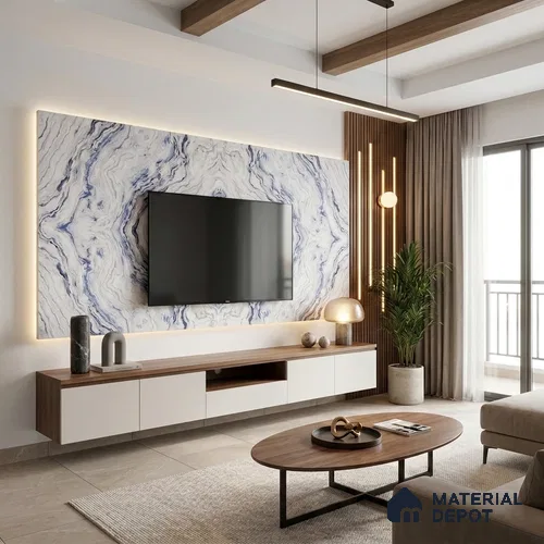 White Marble Look LM 06202 8 ft x 4 ft Texture Finish Decorative Laminate - 1 mm | Suitable for TV Unit, Wardrobe, Kitchen Cabinets