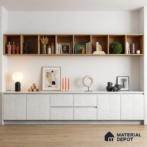 Grey Marble Look LM 18810 8 ft x 4 ft Texture Finish Decorative Laminate - 1 mm | Suitable for TV Unit, Wardrobe, Kitchen Cabinets