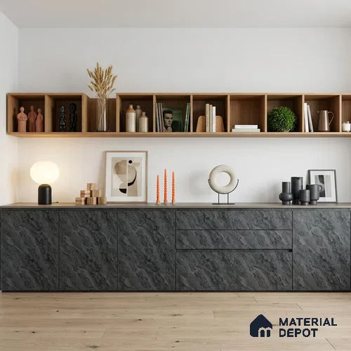 Grey Marble Look LM 18815 8 ft x 4 ft Texture Finish Decorative Laminate - 1 mm | Suitable for TV Unit, Wardrobe, Kitchen Cabinets
