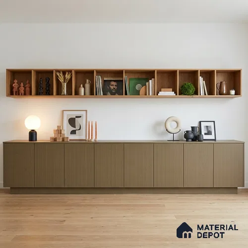 Hazelnut Brown Fluted Solid Color Look LM 19181 Hazelnut 8 ft x 4 ft Texture Finish Decorative Laminate - 1 mm | Suitable for TV Unit, Wardrobe, Kitchen Cabinets