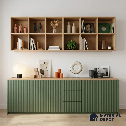 Minty Green Fluted Solid Color Look LM 19182 Minty 8 ft x 4 ft Texture Finish Decorative Laminate - 1 mm | Suitable for TV Unit, Wardrobe, Kitchen Cabinets