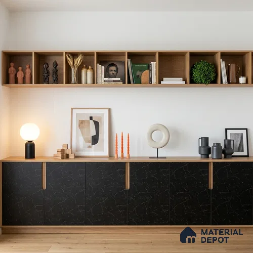 Black Pearl Fluted Solid Color Look LM 19187 Pearl Marble 8 ft x 4 ft Texture Finish Decorative Laminate - 1 mm | Suitable for TV Unit, Wardrobe, Kitchen Cabinets