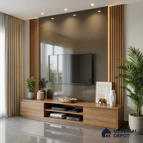 Metallic Look LM 19197 Metallic Beige 8 ft x 4 ft Glossy Finish Decorative Laminate - 1 mm | Suitable for TV Unit, Wardrobe, Kitchen Cabinets