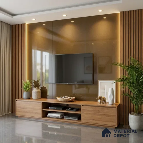Metallic Look LM 19199 Metallic Gold 8 ft x 4 ft Glossy Finish Decorative Laminate - 1 mm | Suitable for TV Unit, Wardrobe, Kitchen Cabinets