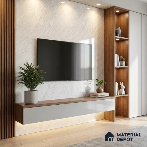 Marble Look LM 19201 Volkas Marble 8 ft x 4 ft Glossy Finish Decorative Laminate - 1 mm | Suitable for TV Unit, Wardrobe, Kitchen Cabinets