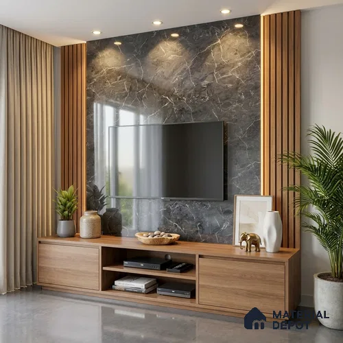 Marble Look LM 19203 William Grey Marble 8 ft x 4 ft Glossy Finish Decorative Laminate - 1 mm | Suitable for TV Unit, Wardrobe, Kitchen Cabinets
