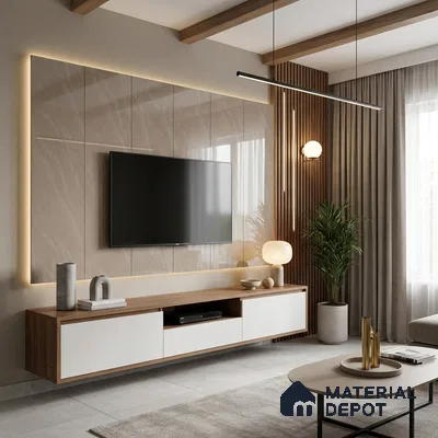 Marble Look LM 19277 Rosegold Carrara 8 ft x 4 ft Glossy Finish Decorative Laminate - 1 mm | Suitable for TV Unit, Wardrobe, Kitchen Cabinets