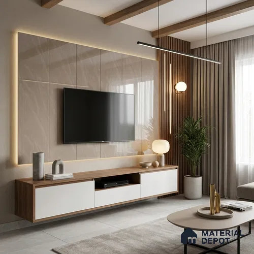 Marble Look LM 19277 Rosegold Carrara 8 ft x 4 ft Glossy Finish Decorative Laminate - 1 mm | Suitable for TV Unit, Wardrobe, Kitchen Cabinets