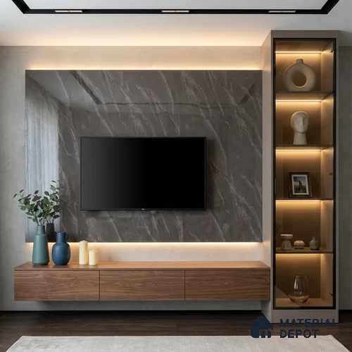 Marble Look LM 19278 Grey Carrara 8 ft x 4 ft Glossy Finish Decorative Laminate - 1 mm | Suitable for TV Unit, Wardrobe, Kitchen Cabinets