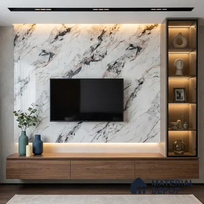 Marble Look LM 19279 Venetian Carrara 8 ft x 4 ft Glossy Finish Decorative Laminate - 1 mm | Suitable for TV Unit, Wardrobe, Kitchen Cabinets