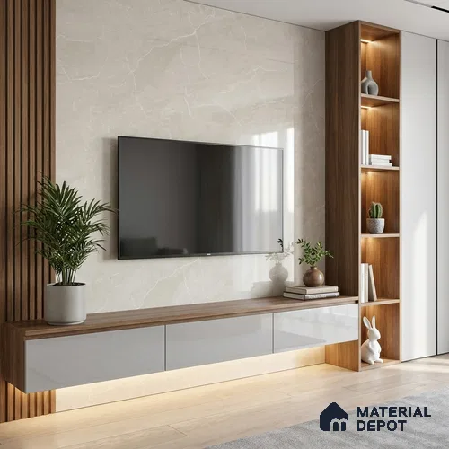 Marble Look LM 19285 White Pearl Marble 8 ft x 4 ft Glossy Finish Decorative Laminate - 1 mm | Suitable for TV Unit, Wardrobe, Kitchen Cabinets