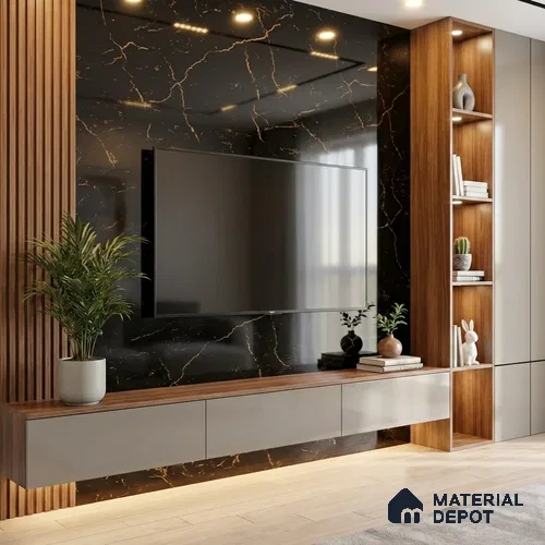 Marble Look LM 19286 Black Pearl Marble 8 ft x 4 ft Glossy Finish Decorative Laminate - 1 mm | Suitable for TV Unit, Wardrobe, Kitchen Cabinets