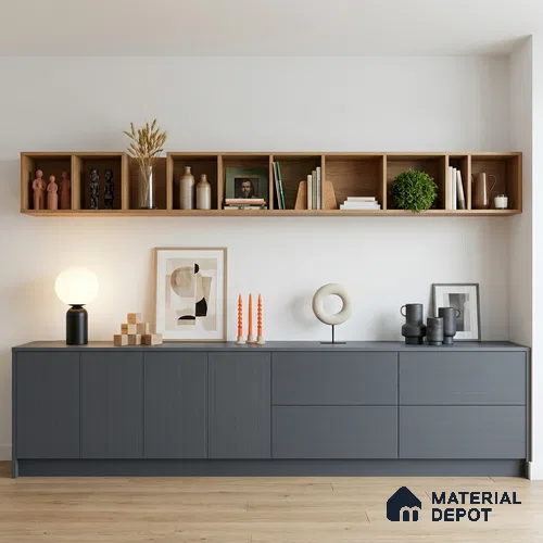 Metallic Grey Fluted Solid Color Look LM 19291 Metallic 8 ft x 4 ft Texture Finish Decorative Laminate - 1 mm | Suitable for TV Unit, Wardrobe, Kitchen Cabinets