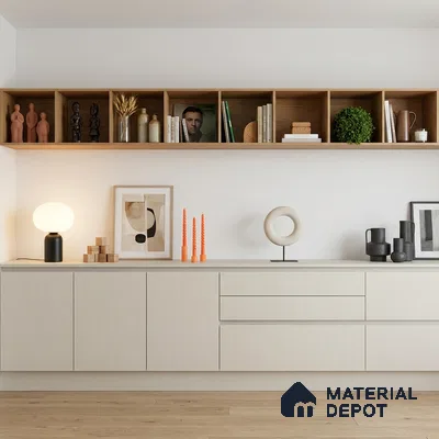 Light Beige Fluted Solid Color Look LM 19292 Metallic White 8 ft x 4 ft Texture Finish Decorative Laminate - 1 mm | Suitable for TV Unit, Wardrobe, Kitchen Cabinets