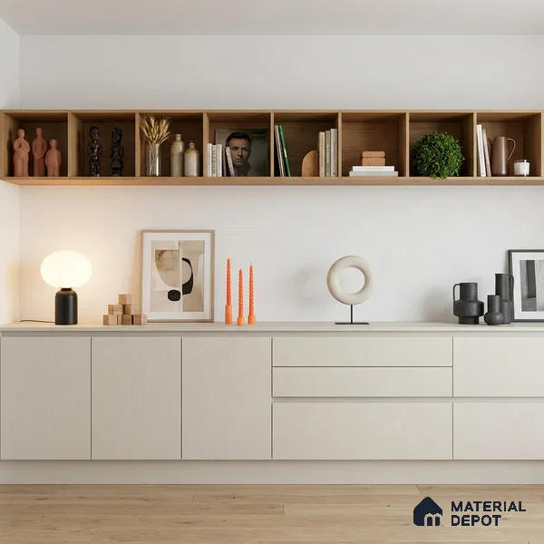 Light Beige Fluted Solid Color Look LM 19292 Metallic White 8 ft x 4 ft Texture Finish Decorative Laminate - 1 mm | Suitable for TV Unit, Wardrobe, Kitchen Cabinets