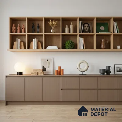 Metallic Beige Brown Fluted Solid Color Look LM 19293 Metallic Beige 8 ft x 4 ft Texture Finish Decorative Laminate - 1 mm | Suitable for TV Unit, Wardrobe, Kitchen Cabinets