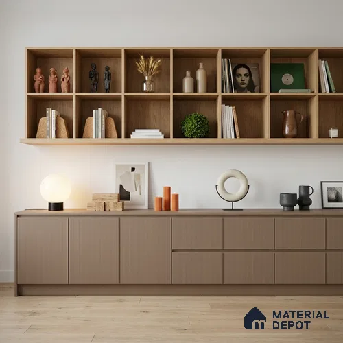 Metallic Beige Brown Fluted Solid Color Look LM 19293 Metallic Beige 8 ft x 4 ft Texture Finish Decorative Laminate - 1 mm | Suitable for TV Unit, Wardrobe, Kitchen Cabinets