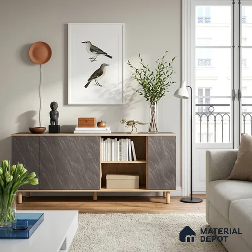 Stone Look LM 19297 Grey Carrara 8 ft x 4 ft Texture Finish Decorative Laminate - 1 mm | Suitable for TV Unit, Wardrobe, Kitchen Cabinets
