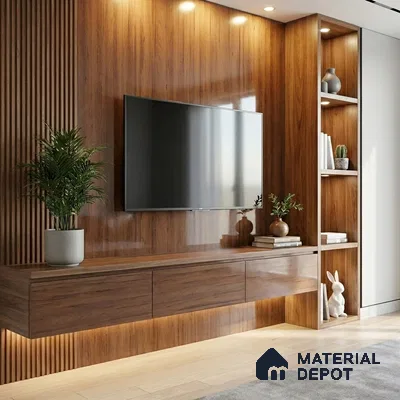 Wooden Look LM 19314 Golden Teak 8 ft x 4 ft Glossy Finish Decorative Laminate - 1 mm | Suitable for TV Unit, Wardrobe, Kitchen Cabinets