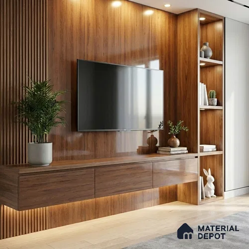 Wooden Look LM 19314 Golden Teak 8 ft x 4 ft Glossy Finish Decorative Laminate - 1 mm | Suitable for TV Unit, Wardrobe, Kitchen Cabinets