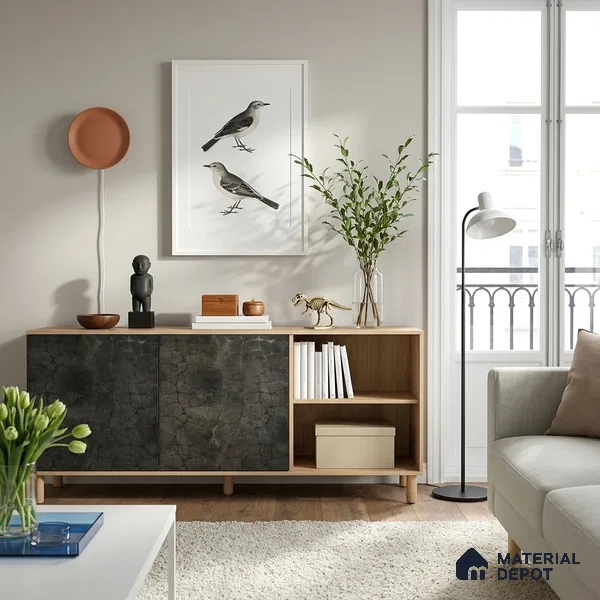 Marble Look LM 19336 Greek Slate 1 8 ft x 4 ft Texture Finish Decorative Laminate - 1 mm | Suitable for TV Unit, Wardrobe, Kitchen Cabinets