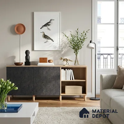 Marble Look LM 19343 Asphalt Concrete 8 ft x 4 ft Texture Finish Decorative Laminate - 1 mm | Suitable for TV Unit, Wardrobe, Kitchen Cabinets