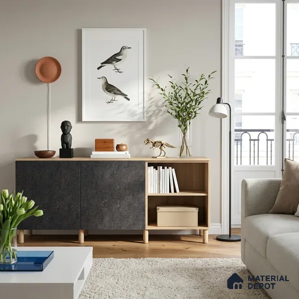 Marble Look LM 19343 Asphalt Concrete 8 ft x 4 ft Texture Finish Decorative Laminate - 1 mm | Suitable for TV Unit, Wardrobe, Kitchen Cabinets