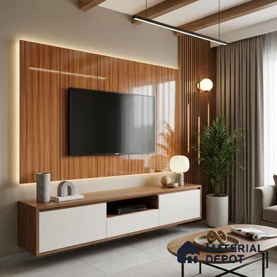 Wooden Look LM 19349 Waterloo Walnut 8 ft x 4 ft Glossy Finish Decorative Laminate - 1 mm | Suitable for TV Unit, Wardrobe, Kitchen Cabinets