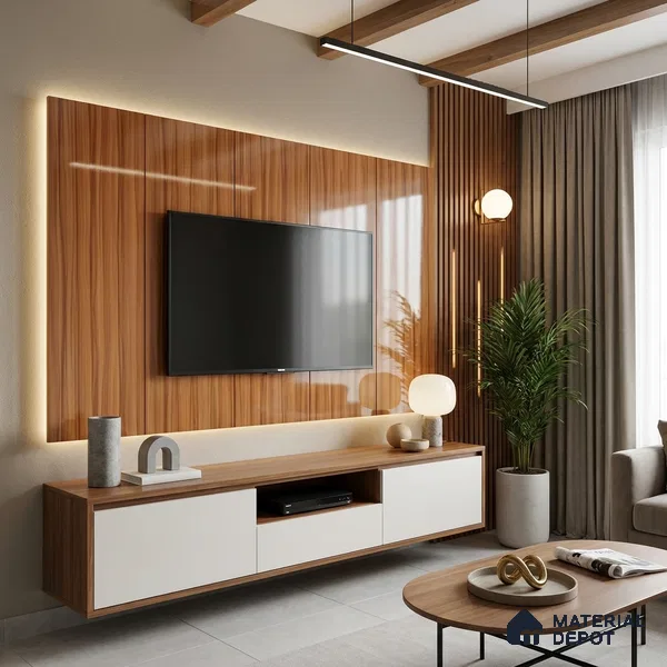 Wooden Look LM 19349 Waterloo Walnut 8 ft x 4 ft Glossy Finish Decorative Laminate - 1 mm | Suitable for TV Unit, Wardrobe, Kitchen Cabinets