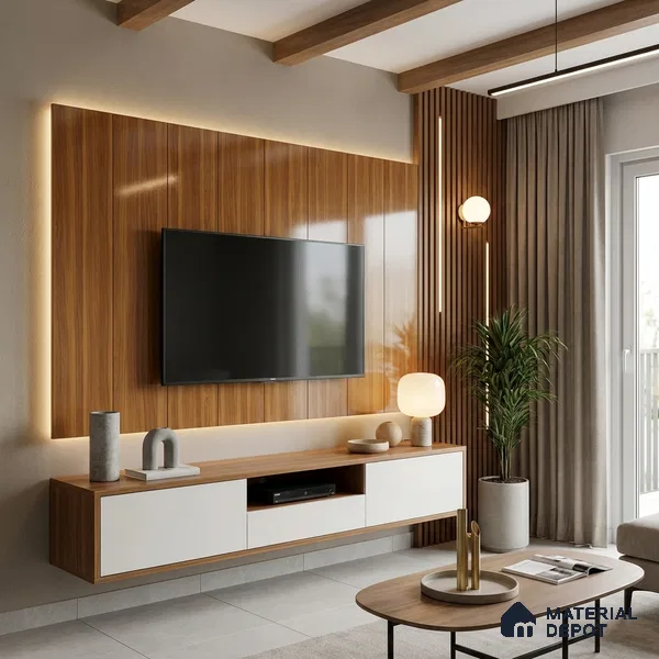 Wooden Look LM 19355 English Juglans 8 ft x 4 ft Glossy Finish Decorative Laminate - 1 mm | Suitable for TV Unit, Wardrobe, Kitchen Cabinets
