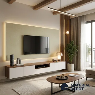 Mid-century modern wardrobe with natural cane and walnut wood finish | Material Depot