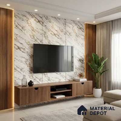 White Marble Look LM 21006 8 ft x 4 ft Matte Finish Decorative Laminate - 1 mm | Suitable for TV Unit, Wardrobe, Kitchen Cabinets