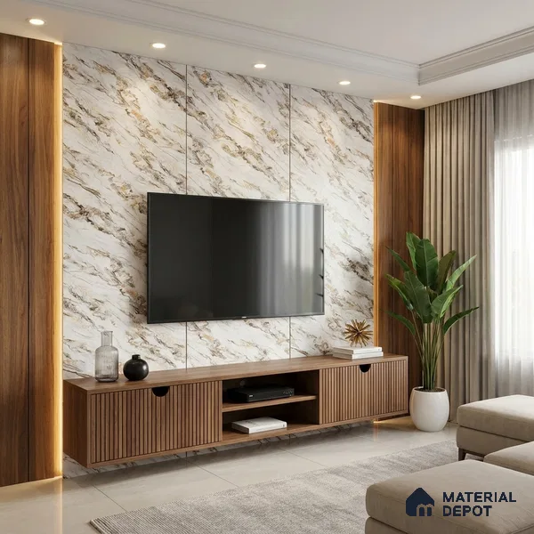 White Marble Look LM 21006 8 ft x 4 ft Matte Finish Decorative Laminate - 1 mm | Suitable for TV Unit, Wardrobe, Kitchen Cabinets