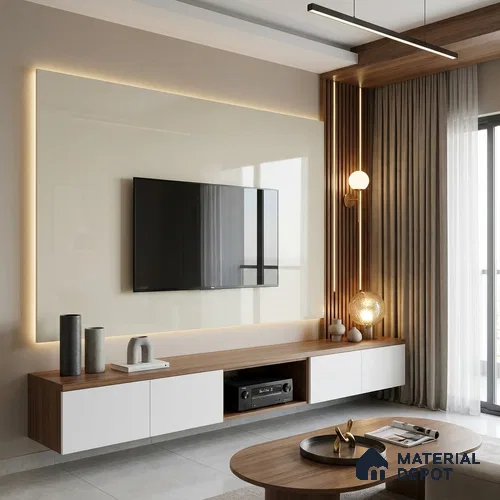 Smoke White Solid Colors Look LM 23249 8 ft x 4 ft High Gloss Finish 6H Anti Scratch Acrylic Laminate - 1.5 mm | Suitable for Living Room, Kitchen, Office