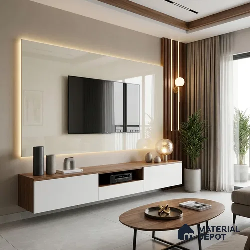 White Sparkle Look LM 23251 Soft Snow 8 ft x 4 ft High Gloss Finish 6H Anti Scratch Acrylic Laminate - 1.5 mm | Suitable for Kitchen Cabinet, TV Unit, Wardrobe
