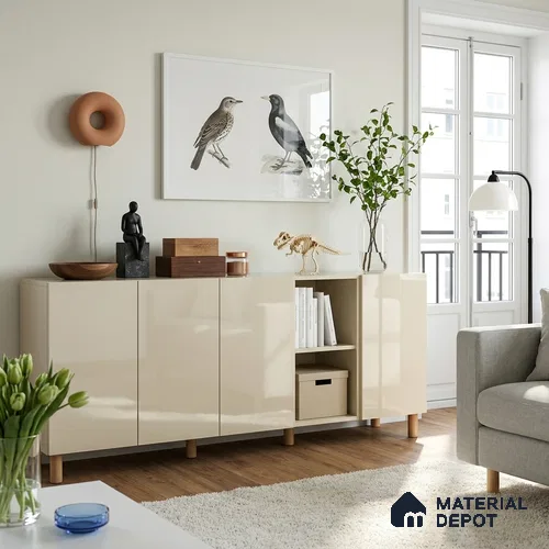 Pale Cream Solid Colors Look LM 23255 8 ft x 4 ft High Gloss Finish 6H Anti Scratch Acrylic Laminate - 1.5 mm | Suitable for Living Room, Kitchen, Office