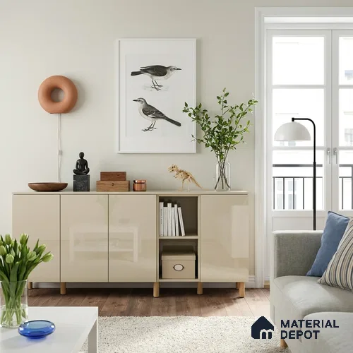 Beige Solid Colors Look LM 23256 Desert Ivory 8 ft x 4 ft High Gloss Finish 6H Anti Scratch Acrylic Laminate - 1.5 mm | Suitable for Living Room, Kitchen, Office
